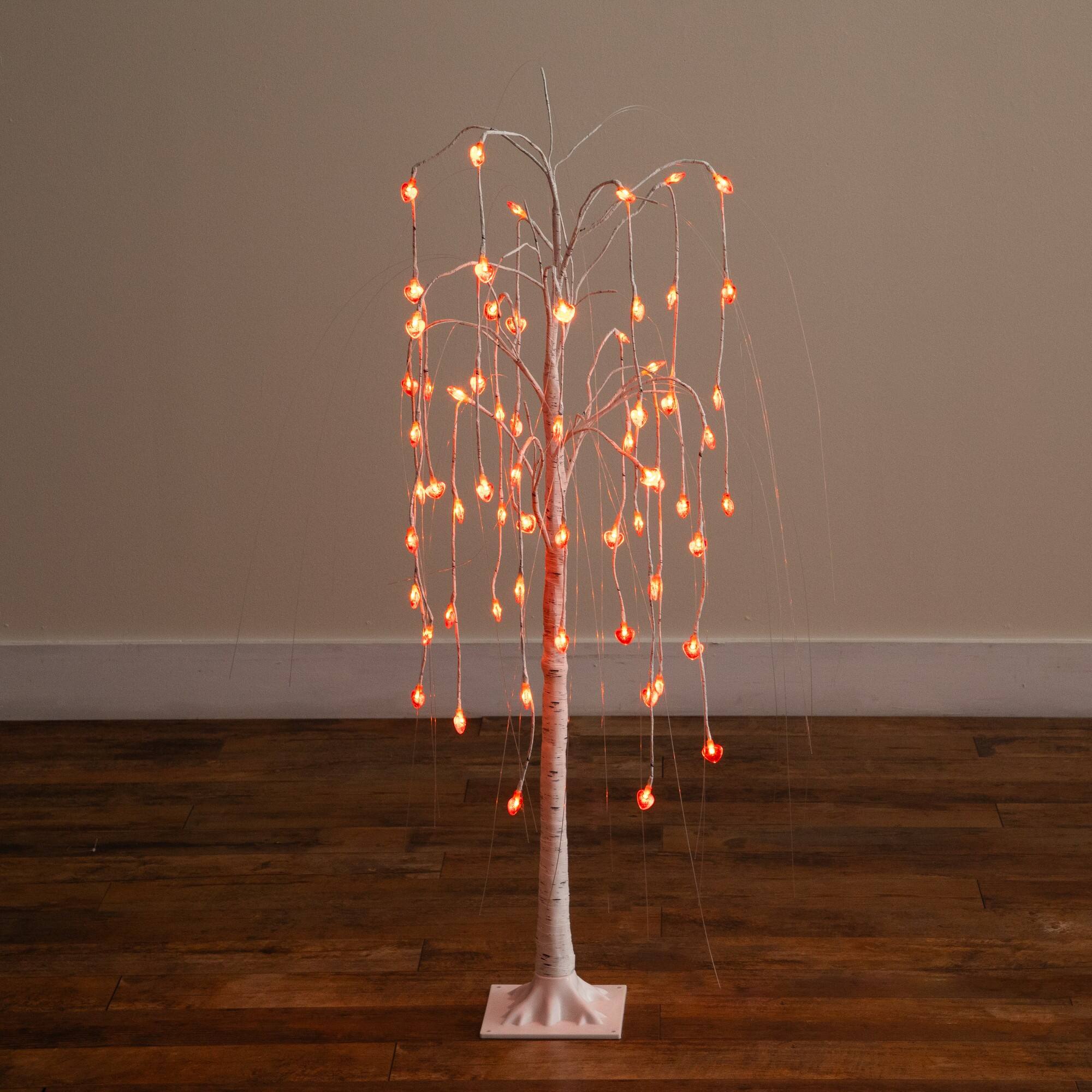 4ft. Pre-Lit Artificial Valentine's Day Willow Tree with 48 Heart Shaped LED Lights